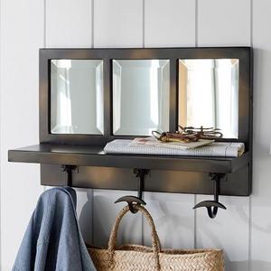 Eagan Bronze Windowpane Entryway Mirror With Hooks