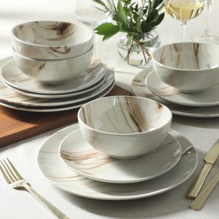 Cloudlight 12-Piece Decorated Porcelain Ceramic Dinnerware Set, Service for 4