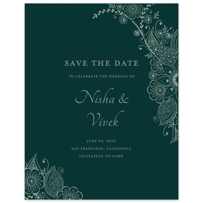 Dark Emerald, Green Wedding Digital Save the Date - Sambac Portrait