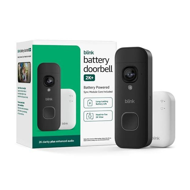 Blink Battery Doorbell 2K+ (newest model) — Wireless video doorbell, 2K video resolution, enhanced audio. Sync Module Core included – System (Black)
