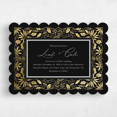 Black Scalloped Wedding Invitation - Onyx Landscape Foil
