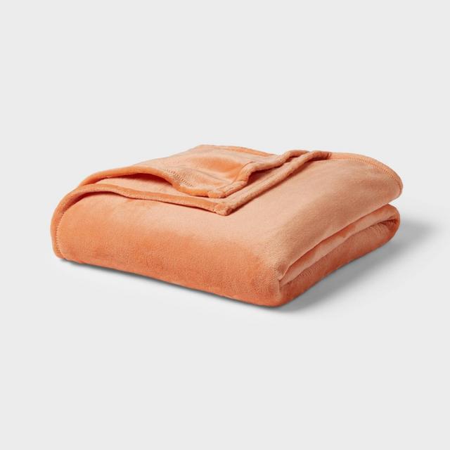 Twin/Twin XL Solid Plush Bed Blanket Orange - Room Essentials™