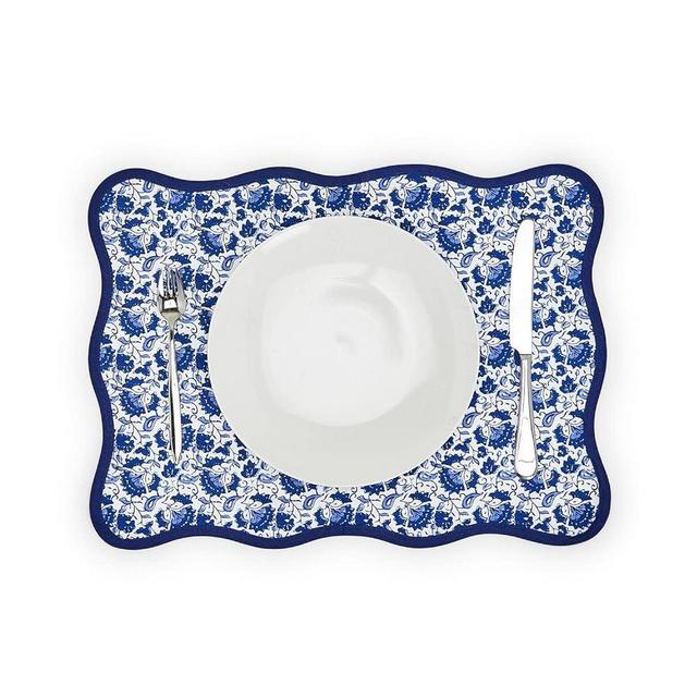 Two's Company Chinoiserie Blue Floral Set of 4 Scalloped Edge Printed Placemats
