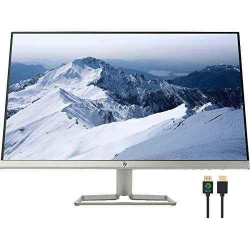 HP 27f 27” Full HD 1080p IPS LED Ultra-Slim Monitor, AMD FreeSync, HDMI & VGA Ports, Natural Silver, Nly 4K HDMI Cable Bundle