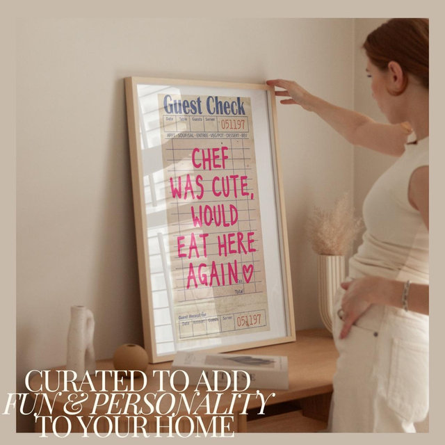 Chef Was Cute Guest Check Poster Trendy Wall Art Prints Kitchen Decor Shipped Wall Prints (Unframed) Apartment Prints And Posters Girly