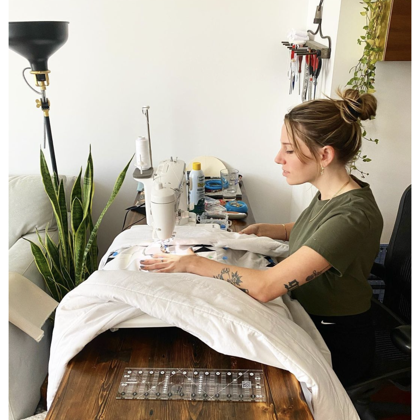 Quilting with all of the skills learned from Joe's mother, Jenny.