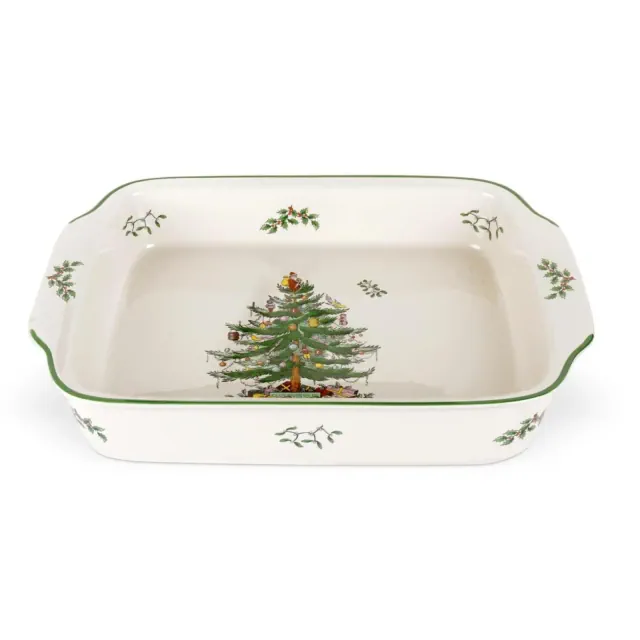 Spode Christmas Tree Rectangular Handled Dish - 12 x 9 Inches