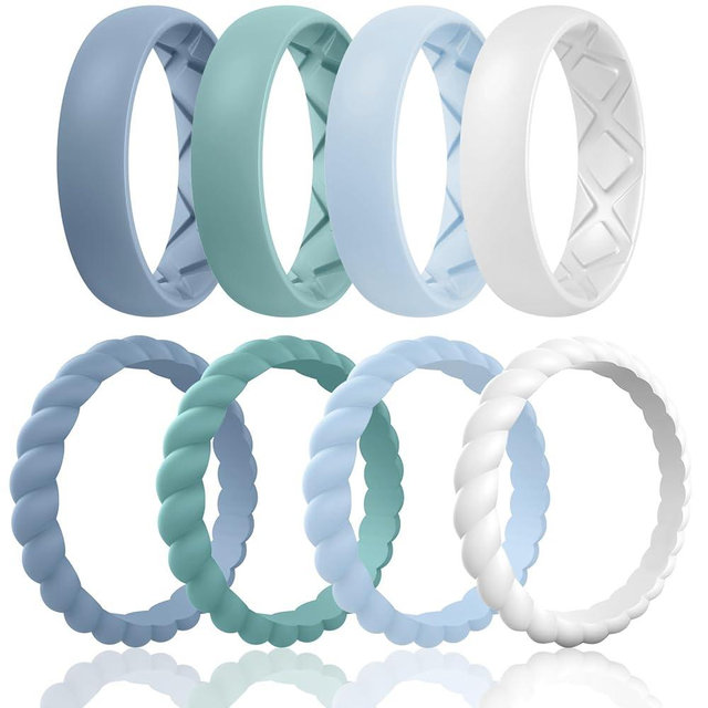 Egnaro Women's Wedding Bands, Silicone Stacking Rings for Her, Rubber Inner Arc Ergonomic Breathable Design