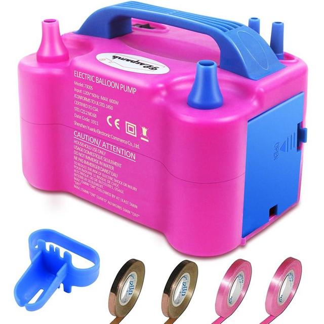 FLSEPAMB Balloon Pump, Electric Balloon Pump,Portable Dual Nozzles Electric Balloon Air Pump 110V 600W, Electric Balloon Inflator with Tying Tool, Colored Ribbons for Party Decoration