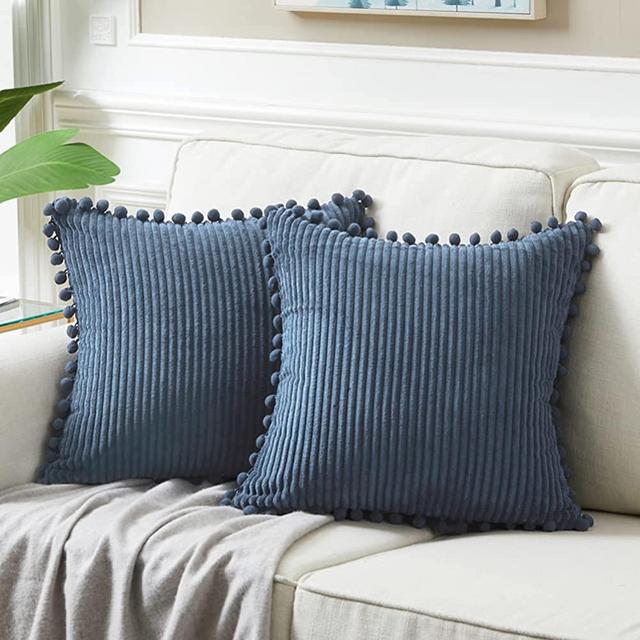 Fancy Homi 26x26 Pillow Covers Set of 2, Euro Pillow Covers with Pom-poms, Dusty Blue Big Throw Pillow Covers for Couch Bedroom 66x66 cm