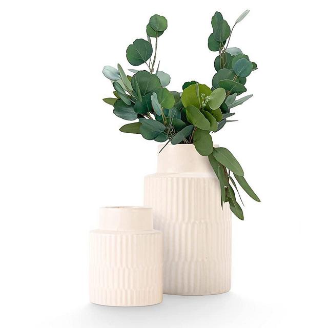 Home Decor Ceramic Vases Farmhouse Boho Large Decorative Vase Accents for Modern Centerpiece; Living Room; Dining; Coffee Table (White)