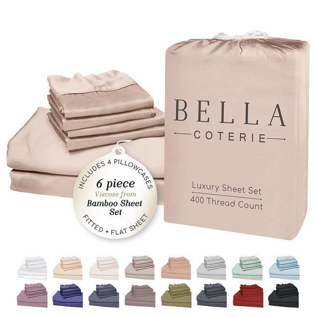 Bella Coterie 6 Piece Luxury Bamboo Viscose King Size Sheet Set | 100% Organically Grown | Cooling for Hot Sleepers | 18" Deep Pocket | Soft & Hypoallergenic | 4 Pillowcases [Dusty Rose]