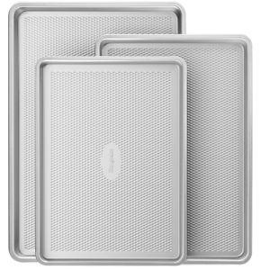 HONGBAKE Naturally Non Toxic Baking Sheet Pan Set of 3, Heavy Duty Aluminized Steel Cookie Sheets, Half/Quarter/Jelly Roll Pans with Textured Nonstick Surface, Free of PTFE & PFOA