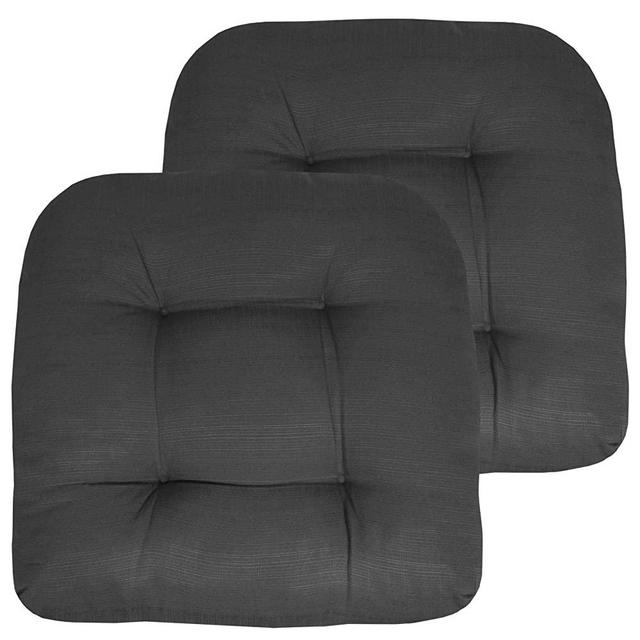 Sweet Home Collection Patio Cushions Outdoor Chair Pads Premium Comfortable Thick Fiber Fill Tufted 19" x 19" Seat Cover, 2 Count (Pack of 1), Charcoal
