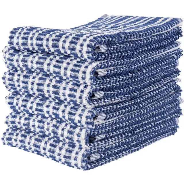 Set Of 6 Ripple Terry Kitchen Towel - 16" x 28" - Blue