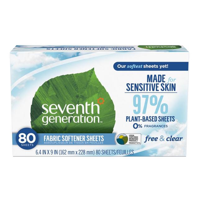 Seventh Generation Free & Clear Fabric Softener Sheets - 80ct