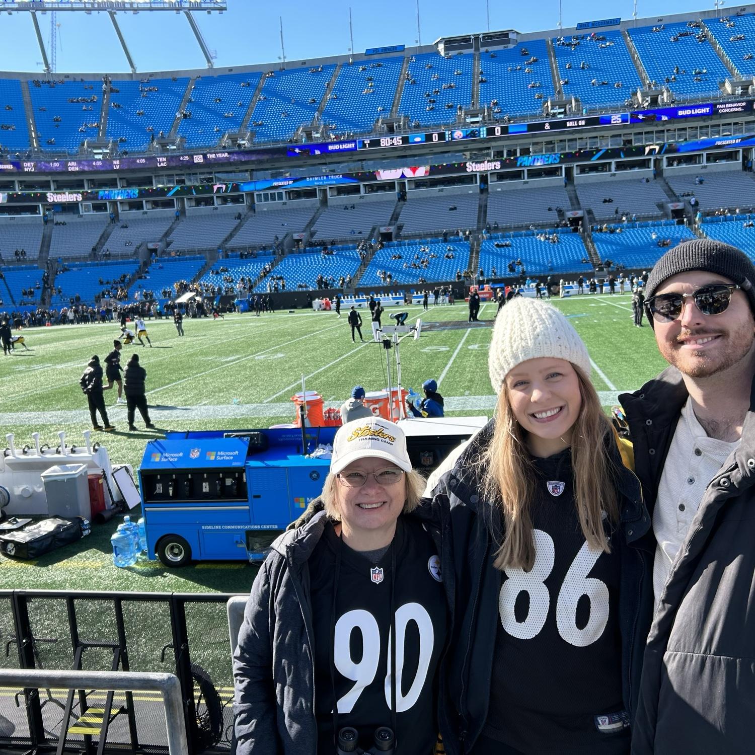 December 2022 -
at the Steelers game in Charlotte with Emily’s mom, Linda - the only time we’ll root against the Panthers