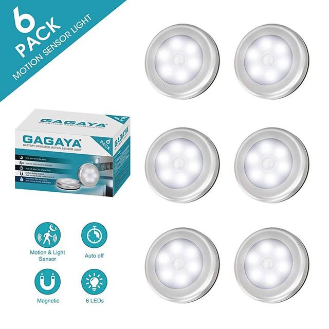LED Motion Sensor Light Battery Operated, Closet Lights, Stick on Light for Closet, Hallway, Stair, Step, Cabinet, Kitchen, Garage, Bathroom, Wireless Wall Lamp for Home Indoor (6-Pack White Light)