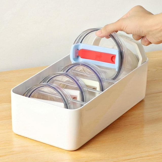 PAVSTINE Tumbler Lid Organizer, Stanley Lid Organizers Inside Cabinet, Cup Lid Holder Water Bottle Lid Organizer for Stanley 40 Oz Tumbler With Handle, Yeti Tumbler Lid, Kitchen Accessories, White