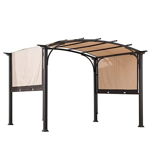 Sunjoy Lindt 9.5 x 11 ft. Steel Arched Pergola with 2-Tone Adjustable Shade, Tan & Brown