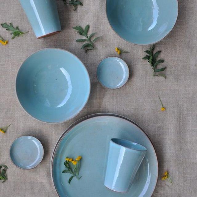 Aqua Blue Pottery Dinnerware Set