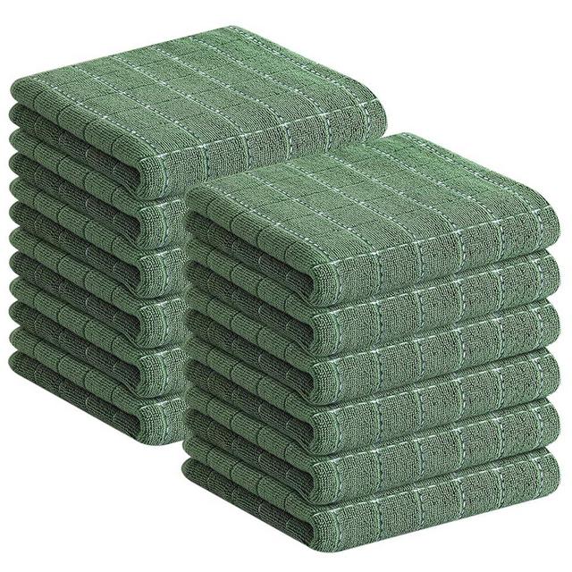 Homaxy 100% Cotton Terry Kitchen Towels(Grass Green, 13 x 28 inches), Checkered Designed, Soft and Super Absorbent Dish Towels, 12 Pack