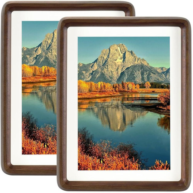 HELPLEX 4x6 Picture Frame Set of 2 - Solid Walnut Wood, Adjustable Mat for 3x5 & 4x6 Photos, Shatter-Resistant Glass - Wall & Tabletop Family Gallery, Modern Minimalist Home Decor