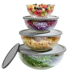8pc Ribbed Glass Mixing Bowls with Lids