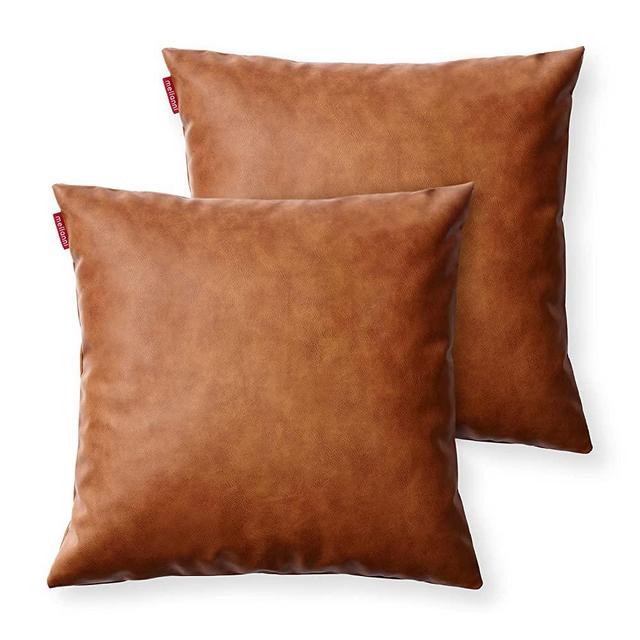 Mellanni 100% Faux Leather Pillow Covers 18x18 - Brown Pillow Covers - Pillow Covers 18x18 - Buttery-Soft, Low-Maintenance and Animal-Friendly - with Invisible Zippered Closure - (Pack of 2, Brown)