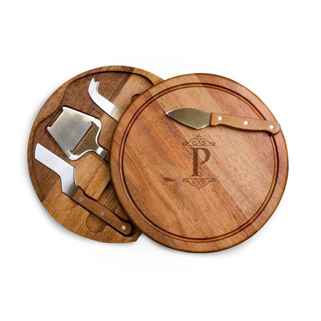 Picnic Time Monogram Acacia Wood Circo Cheese Cutting Board and Tools Set - P