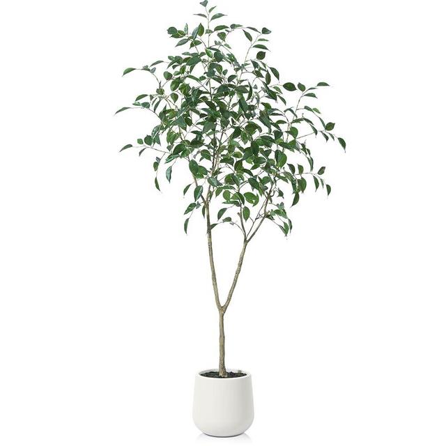 OAKRED Artificial Ficus Tree, 5FT Fake Plastic Plants for Indoor, Faux Ficus Tree with White Planter, Tall Artificial Plants for Home Decor Indoor, Set of 1