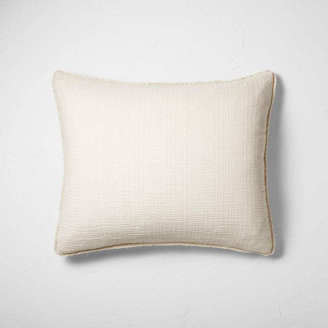Standard Textured Chambray Cotton Pillow Sham Natural - Casaluna™