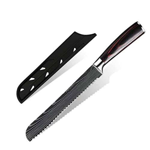 DFITO 8 Inch Chef Knife, Damascus Pattern Kitchen Knives Sharp Japanese Knife/Classic-Kitchen Series/5Cr15Mov High Carbon Stainless Steel with Ergonomic Pakkawood Handle (Bread Knife)