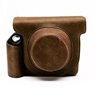 Hellohelio Vintage Leatherette limited Edition groove Bag for Instax Wide 300 Instant Film Camera Case with strap - Brown