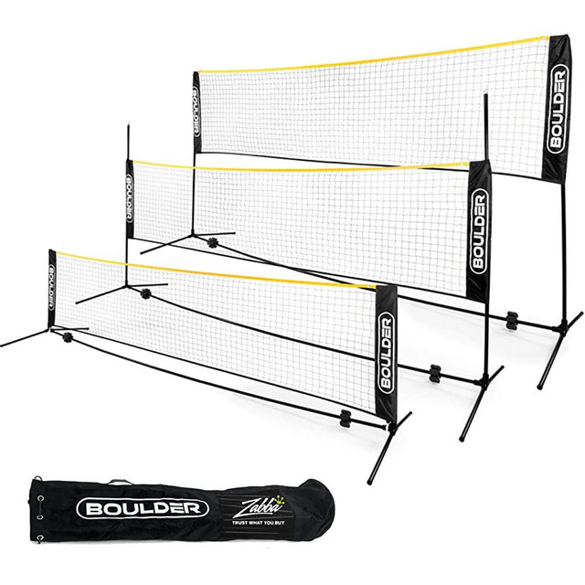 Boulder Portable Badminton Net Set. for Tennis, Soccer Tennis, Pickleball, Kids Volleyball. Easy Setup Nylon Sports Net with Poles