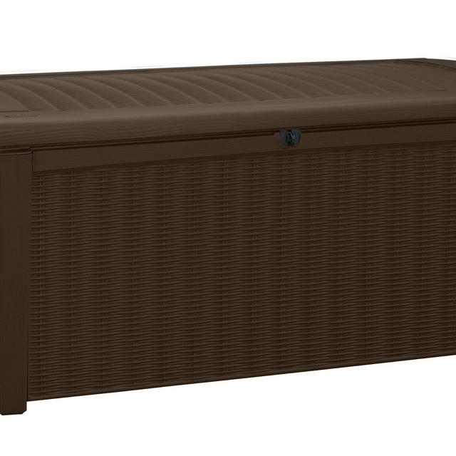 Keter Borneo 110 Gal. Plastic Outdoor Patio Storage Container Deck Box & Garden Bench, Brown