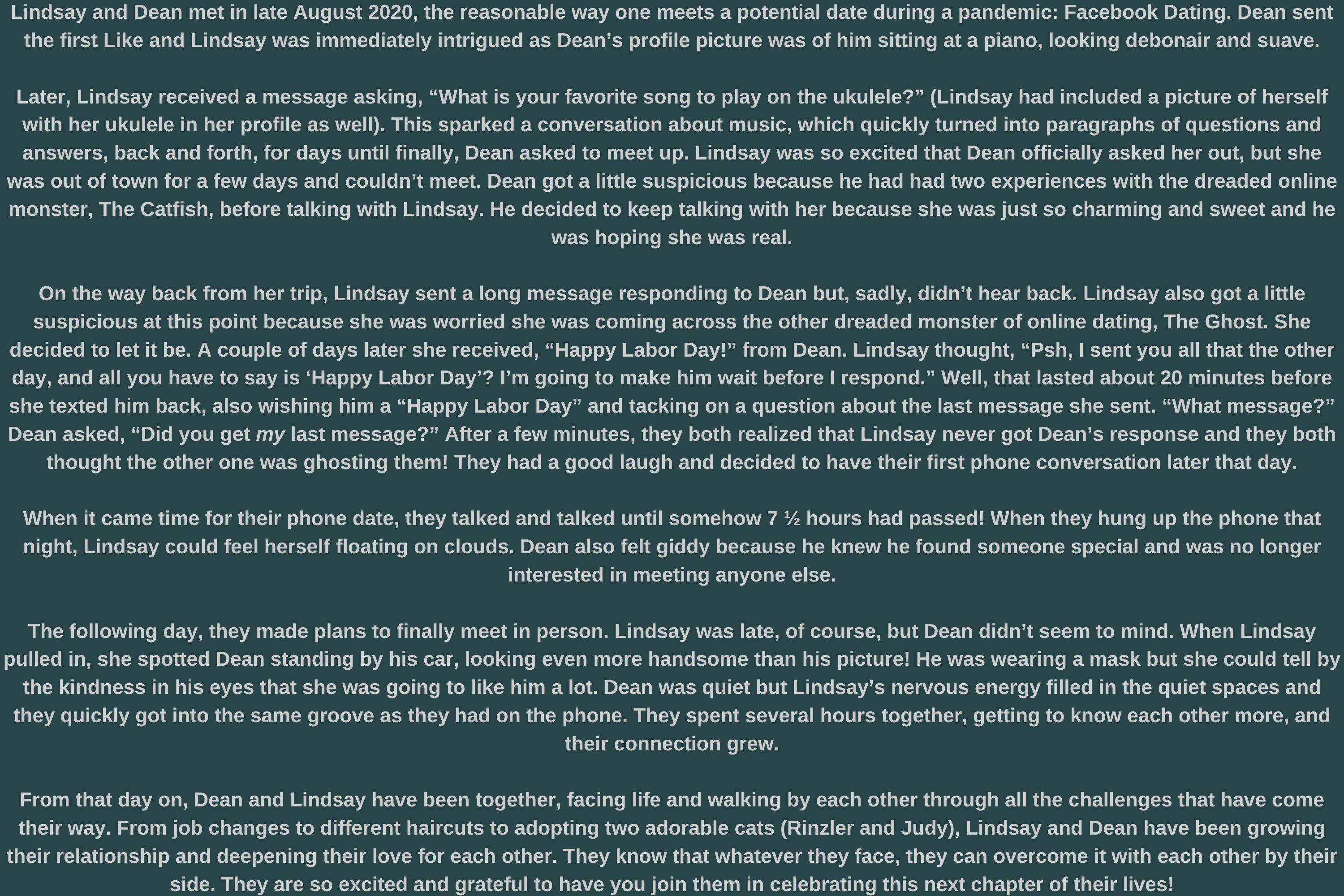 The Wedding Website of Lindsay Walsh and Dean Jong, MM