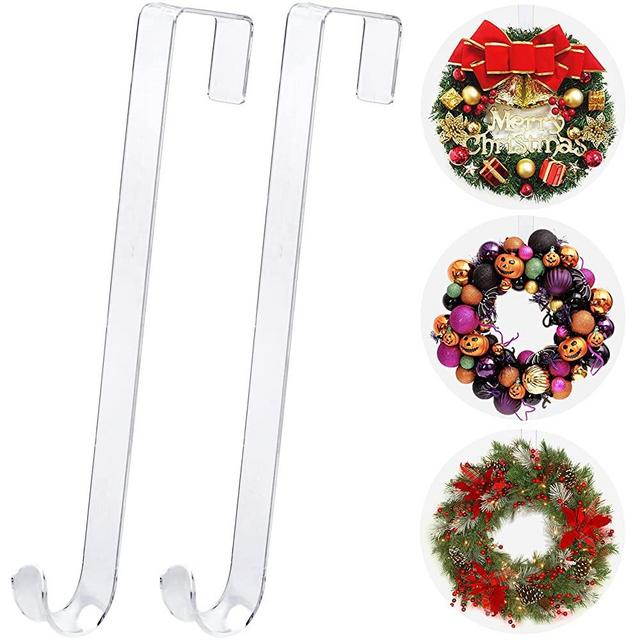 12 in Wreath-Hangers for Front Door,Door-Wreath-Hanger-Clear Over The Door Hooks,2 Pack Non-Scratch-Door-Hanger Hook for Christmas Halloween Easter Fall Wreath Decorations,Welcome Sign for Front Door