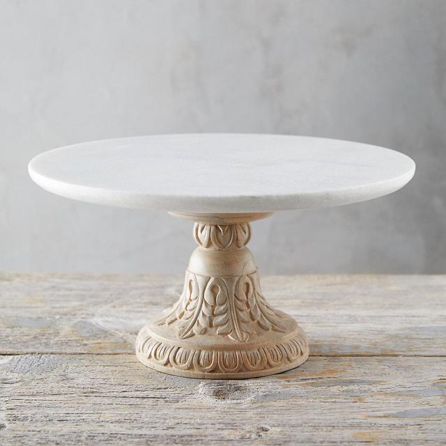 Marble and Wood Carved Cake Stand