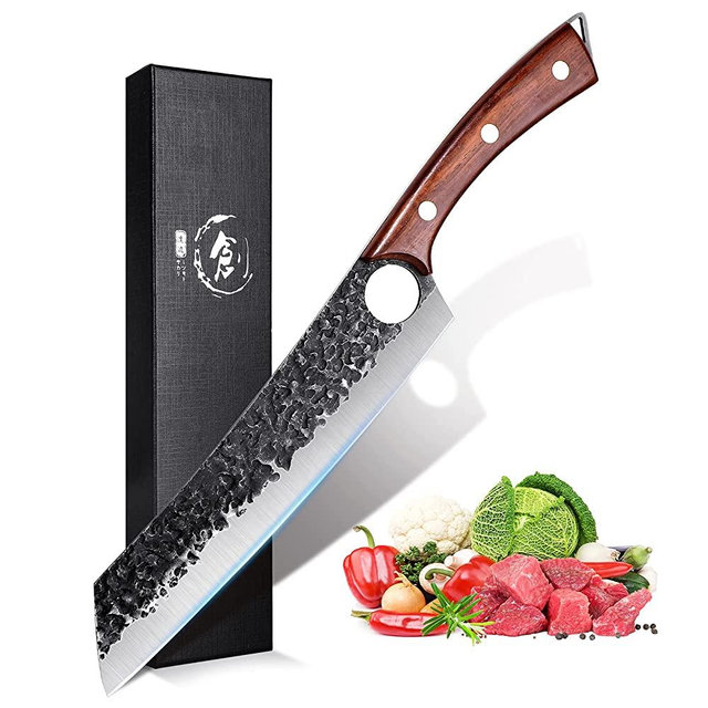Purple Dragon Chef Knife Meat and Vegetable Cleaver Knife Hand Forged Boning Knife 8.5 Inch Full Tang Design High Carbon Steel Kitchen Knife for Home Kitchen Restaurant