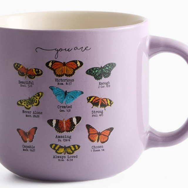 Wildflower Butterfly Bible Verse Mug – Christian Faith Coffee Cup with Positive Sayings “You Are Beautiful”, 14oz Ceramic Mug, Microwave & Dishwasher Safe, Inspirational Gift for Women & Friends