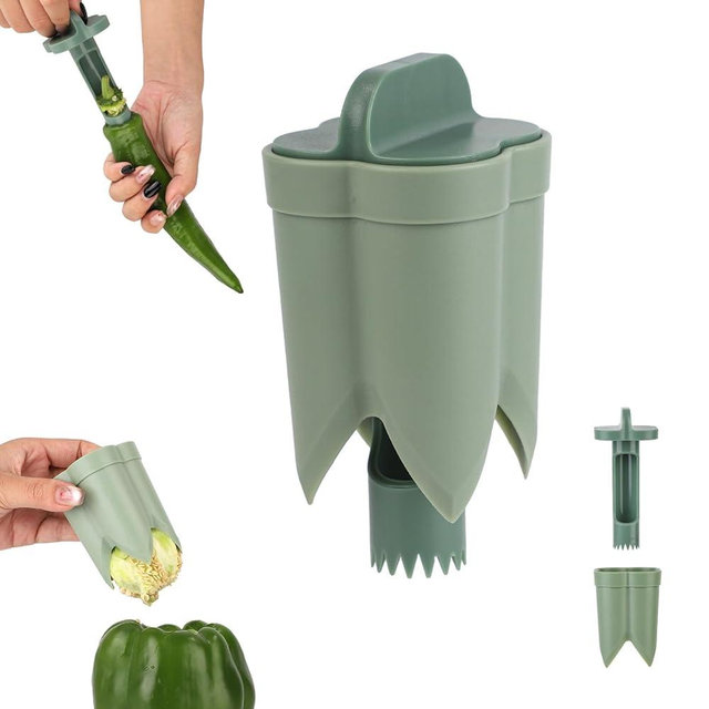2pcs Pepper Corer, 4.45x2.2x2.2in Pepper Deseeder Bell Pepper Corer Pepper Corer Tool 2 in1 Fruit Pepper Corer Bell Pepper Cutter for Kitchen Home Family Camping(Green)