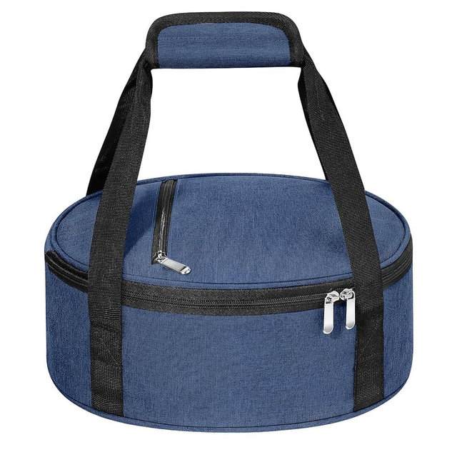 MIAOJIE Round Insulated Casserole Carrier – 12" Portable Pie Carrier Bag for Hot or Cold Food, Leakproof Thermal Lunch Tote with Handle for Parties Picnic & Travel - Navy Blue
