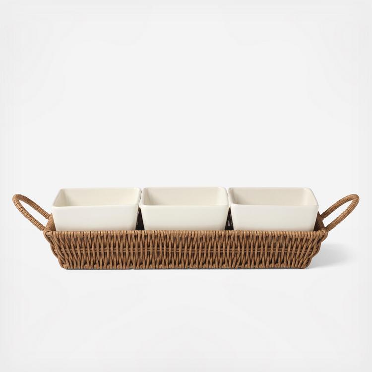 Oneida, Willow & White 4-Piece Dip Bowl & Rattan Tray Set | Zola