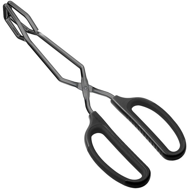HINMAY 10" Stainless Steel Scissor Tongs with Comfort-Grip Handle (Black)
