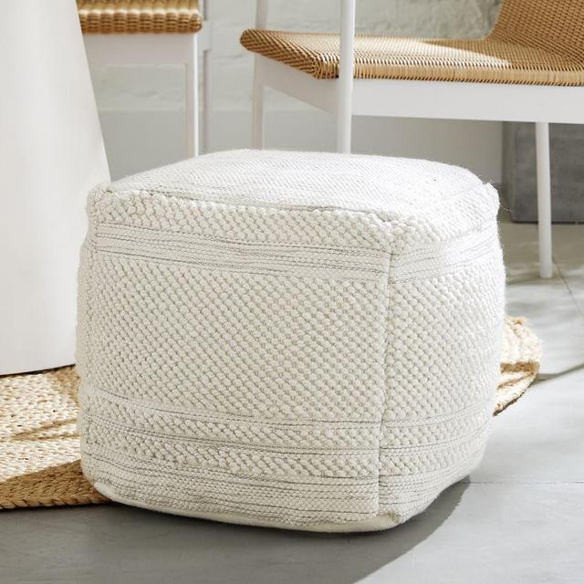 Willia Indoor/Outdoor Pouf, 16" x 16" x 16", Ivory Multi