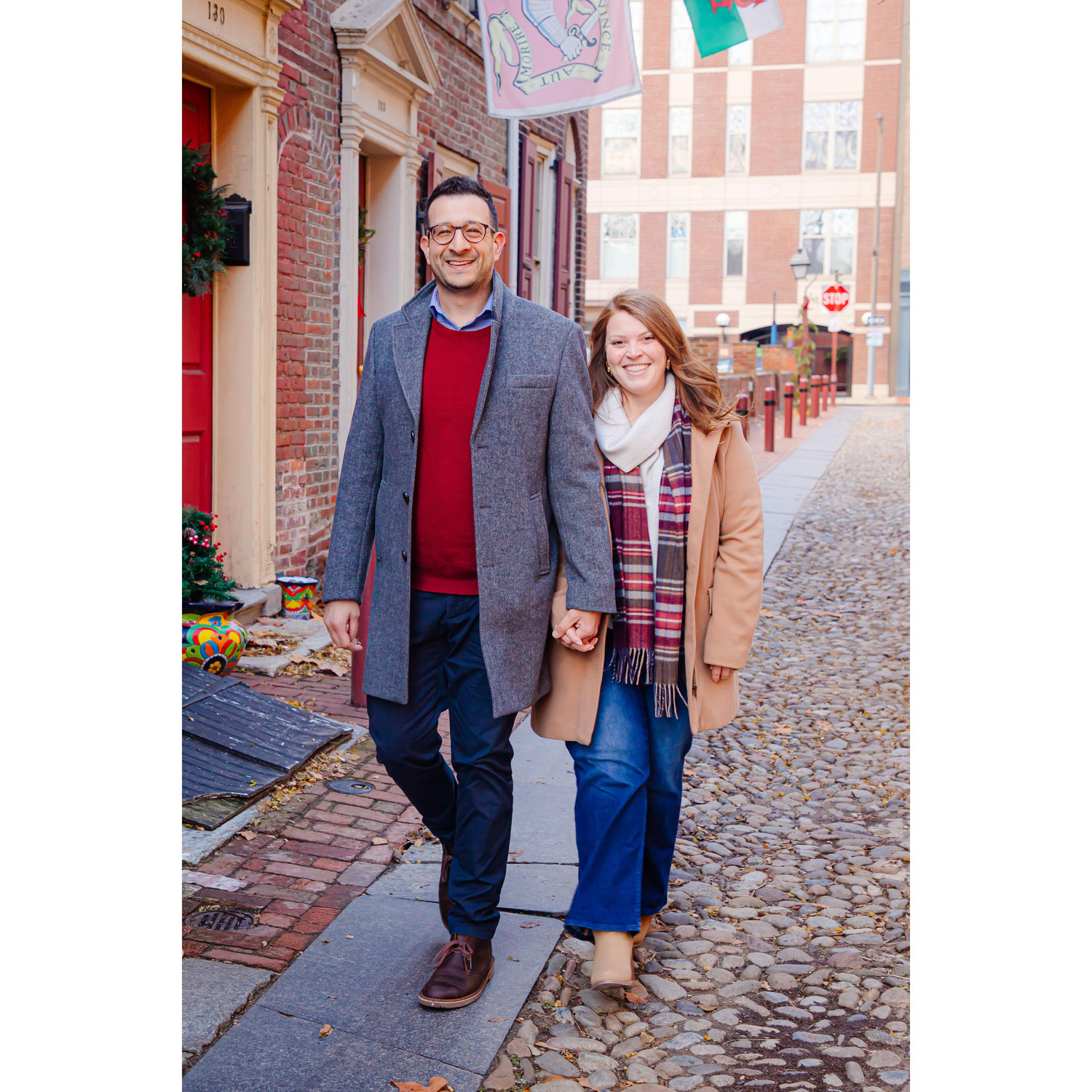 Engagement photos at Elfreth's Alley in Old City Philly 12.21.24