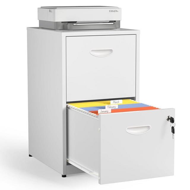Kubohogar 2 Drawer File Cabinet with Lock,White Metal Filing Cabinets,Vertical Locking File Cabinet Fit Hanging Files, Letter,File Box and A4 Documents(White)