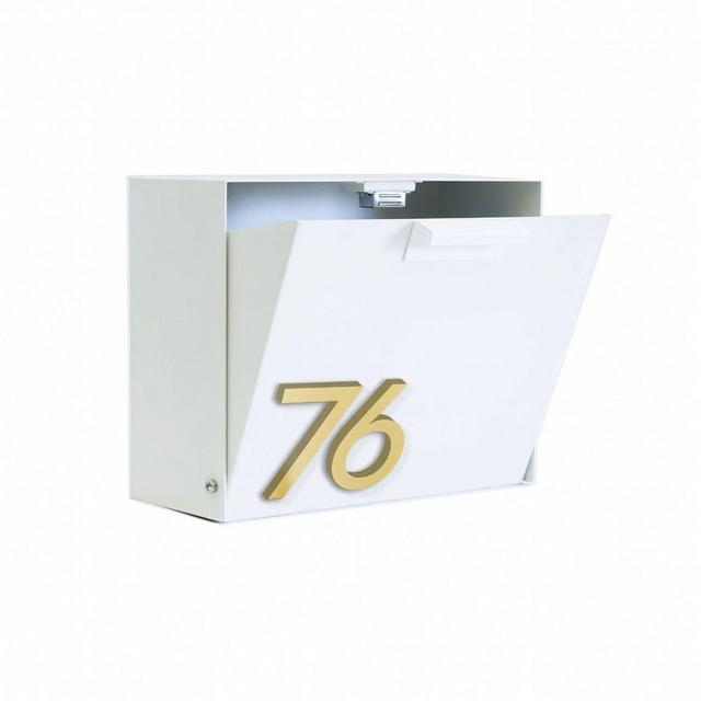 Cubby Wall Mounted Mailbox with Magnetic Wasatch House Numbers, White/Brass
