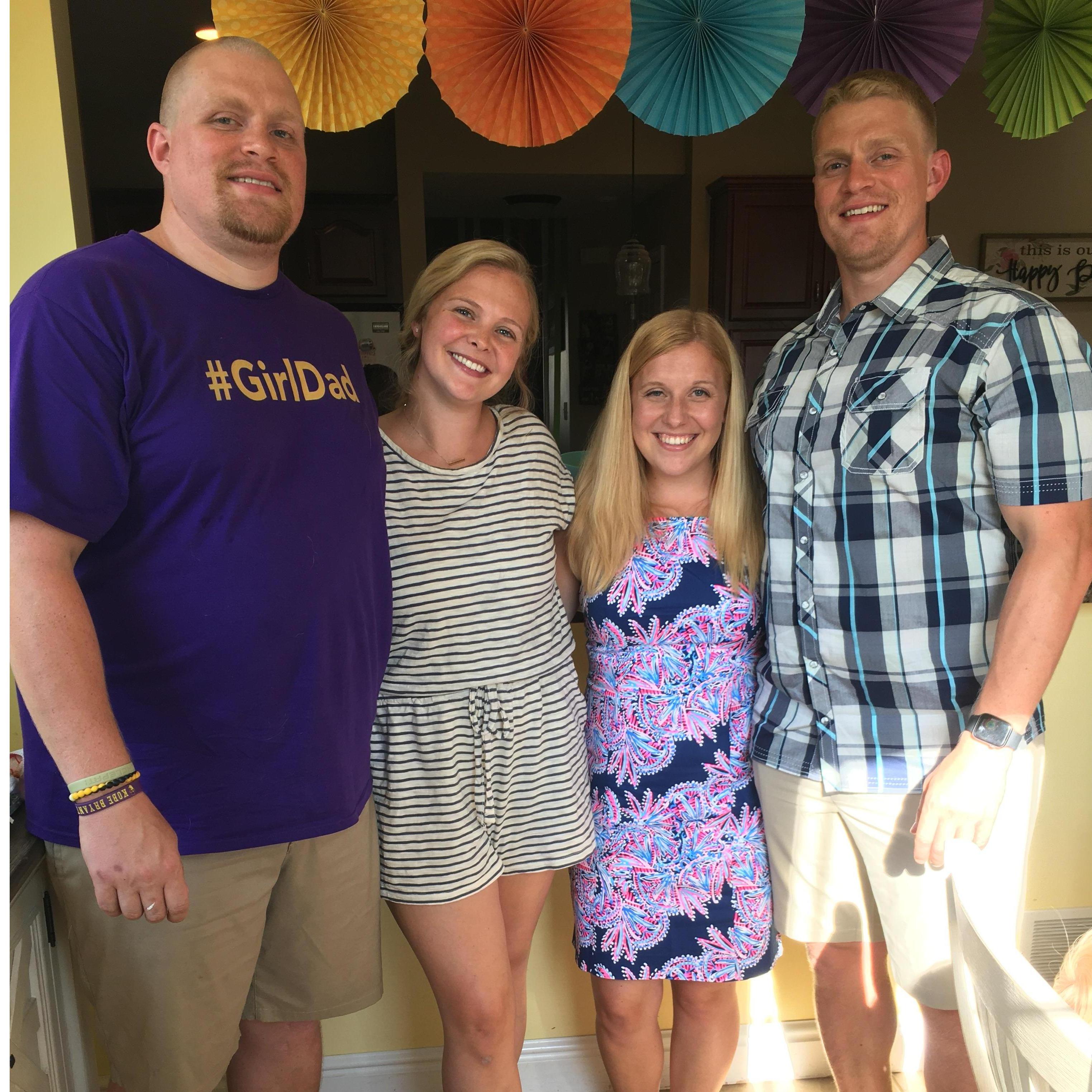 July 25: Josh, Emily, Andrea, and Luke snap a picture at Andrea's birthday/Andrea & Luke's engagement/house-warming party.